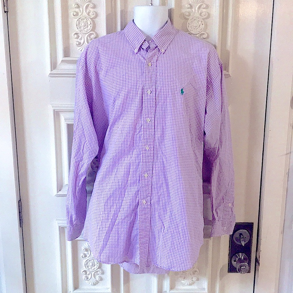POLO RALPH LAUREN: Men's Classic-Fit Gingham Stretch Poplin Long-Sleeves Shirt - Picture 9 of 16